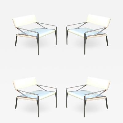 Bernhardt Design Bernhardt Design Four Sleek Mid Century Lounge Chairs Stainless Steel Leather