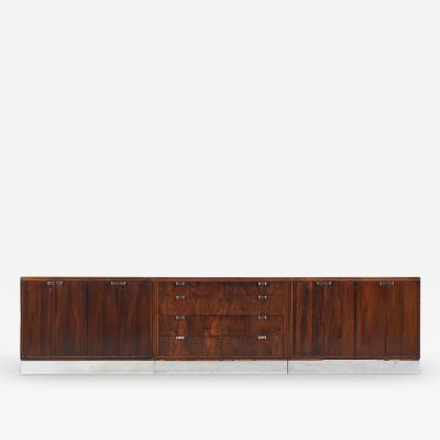  Bernhardt Design Bernhardt Flair Mid Century Rosewood and Chrome 3 Piece Credenza Set