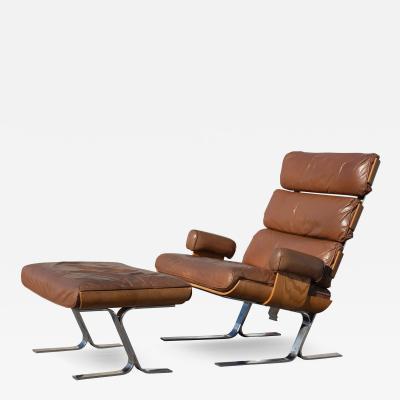  Bernhardt Design Flair for Bernhardt Lounge Chair Ottoman in Chrome Leather Oak after Eames