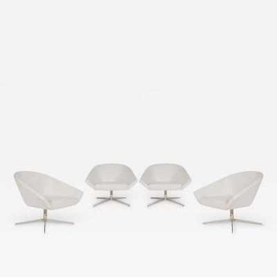  Bernhardt Design Set of Four Mid Century Modern White Swivel Lounge Chairs by Bernhardt
