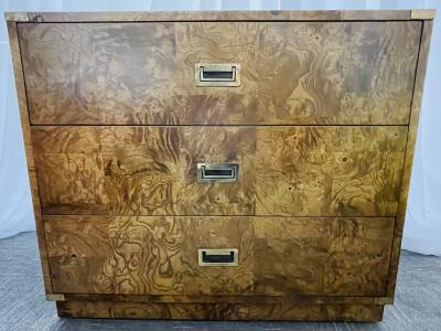  Bernhardt Furniture Company A Burlwood Campaign Chest Nightstand or End Table 