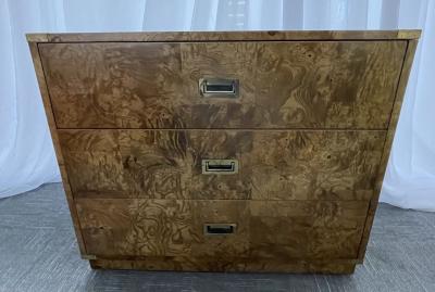  Bernhardt Furniture Company A Burlwood Campaign Chest Nightstand or End Table 
