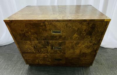 Bernhardt Furniture Company A Burlwood Campaign Chest Nightstand or End Table 