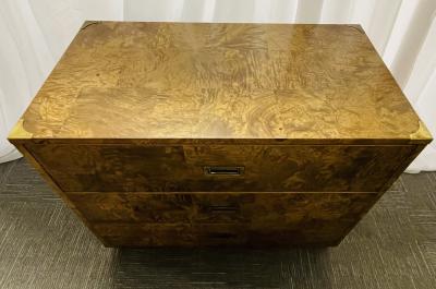  Bernhardt Furniture Company A Burlwood Campaign Chest Nightstand or End Table 