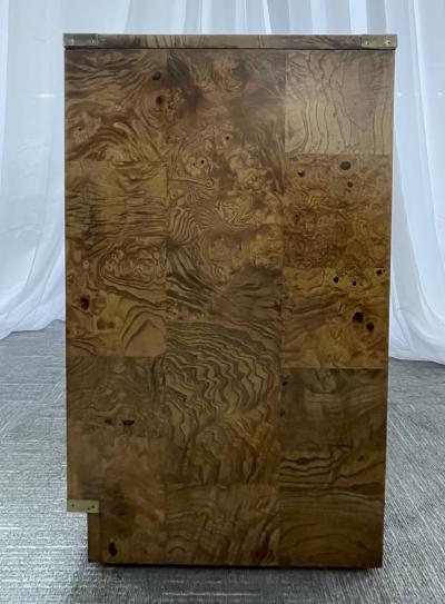  Bernhardt Furniture Company A Burlwood Campaign Chest Nightstand or End Table 