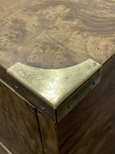  Bernhardt Furniture Company A Burlwood Campaign Chest Nightstand or End Table 