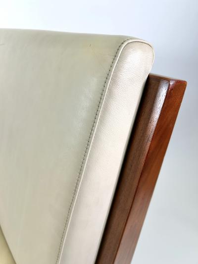  Bernhardt Furniture Pair Of Bernhardt Walnut Lounge Chairs with Original Creme Fine Leather