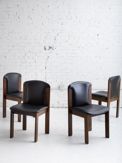  Bernini Set of 4 Mid Century Leather Walnut Dining Chairs Silvio Coppola for Bernini
