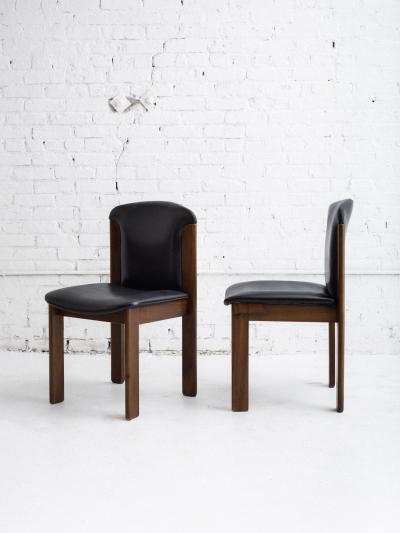  Bernini Set of 4 Mid Century Leather Walnut Dining Chairs Silvio Coppola for Bernini