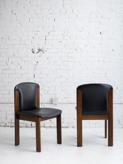  Bernini Set of 4 Mid Century Leather Walnut Dining Chairs Silvio Coppola for Bernini
