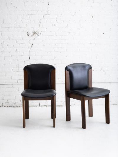  Bernini Set of 4 Mid Century Leather Walnut Dining Chairs Silvio Coppola for Bernini