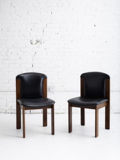  Bernini Set of 4 Mid Century Leather Walnut Dining Chairs Silvio Coppola for Bernini