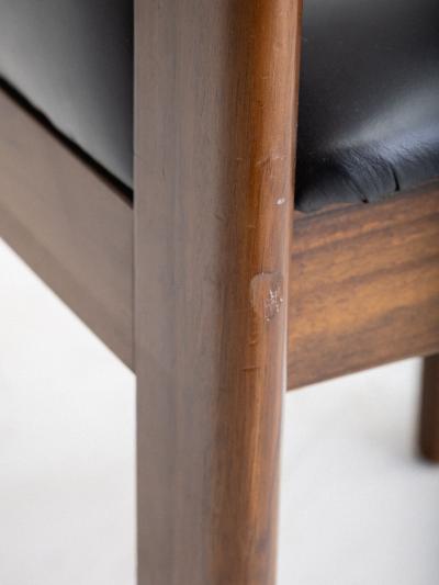  Bernini Set of 4 Mid Century Leather Walnut Dining Chairs Silvio Coppola for Bernini
