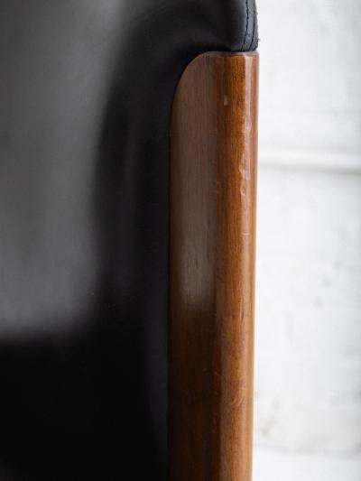  Bernini Set of 4 Mid Century Leather Walnut Dining Chairs Silvio Coppola for Bernini