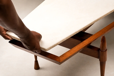  Bertomeu Cia Brazilian Modern Coffee Table in Cavi na Wood and Marble by Bertomeu Brazil