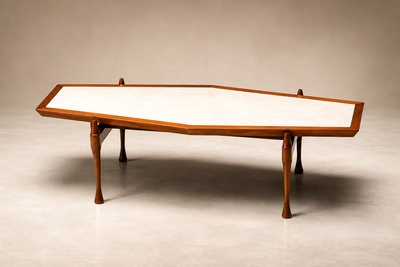  Bertomeu Cia Brazilian Modern Coffee Table in Cavi na Wood and Marble by Bertomeu Brazil