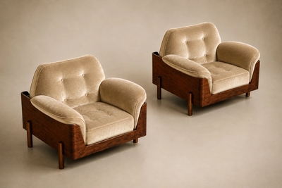  Bertomeu Cia Pair of Brazilian Modern Rosewood and Mohair Armchairs by Bertomeu