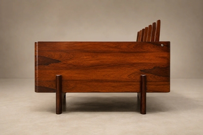  Bertomeu Cia Pair of Brazilian Modern Rosewood and Mohair Armchairs by Bertomeu