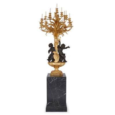  Beurdeley Monumental gilt and patinated bronze candelabra by Beurdeley