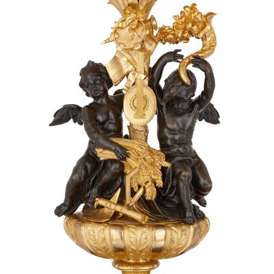  Beurdeley Monumental gilt and patinated bronze candelabra by Beurdeley