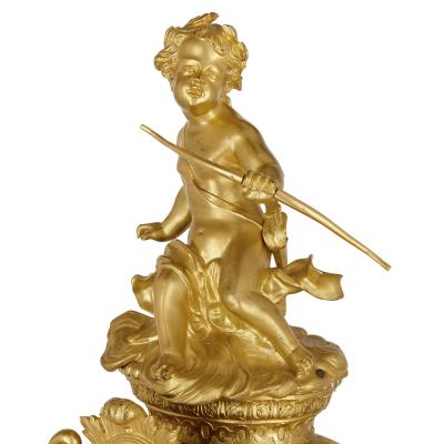  Beurdeley Very large Louis XV style gilt bronze mantel clock by Beurdeley