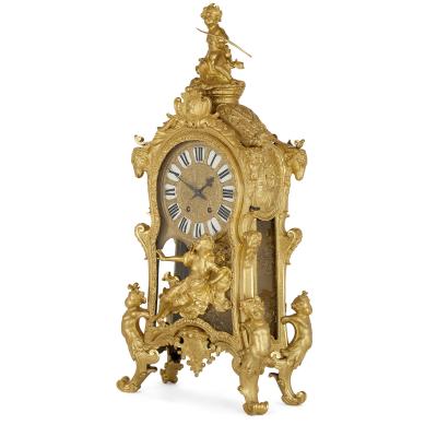  Beurdeley Very large Louis XV style gilt bronze mantel clock by Beurdeley