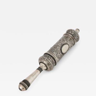  Bezalel Large Silver Megillah Case with Esther Scroll by Bezalel