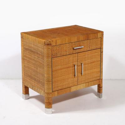  Bielecky Brothers Mid Century Modern Rattan Bamboo Wrapped Nightstands signed Bielecky Brothers