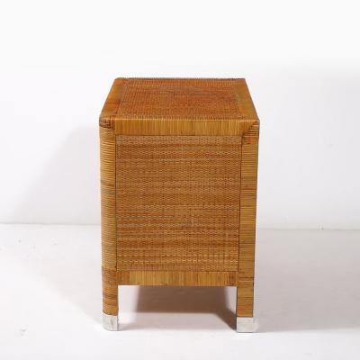  Bielecky Brothers Mid Century Modern Rattan Bamboo Wrapped Nightstands signed Bielecky Brothers