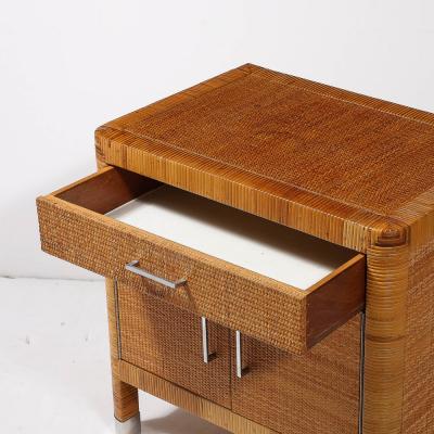  Bielecky Brothers Mid Century Modern Rattan Bamboo Wrapped Nightstands signed Bielecky Brothers