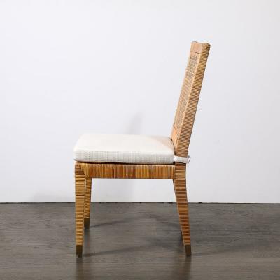  Bielecky Brothers Mid Century Rattan Bamboo Wrapped Upholstered Chair signed Bielecky Brothers