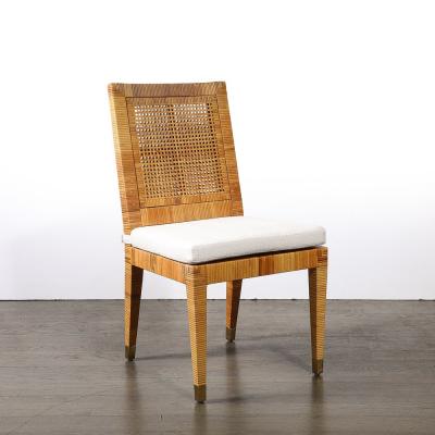  Bielecky Brothers Mid Century Rattan Bamboo Wrapped Upholstered Chair signed Bielecky Brothers