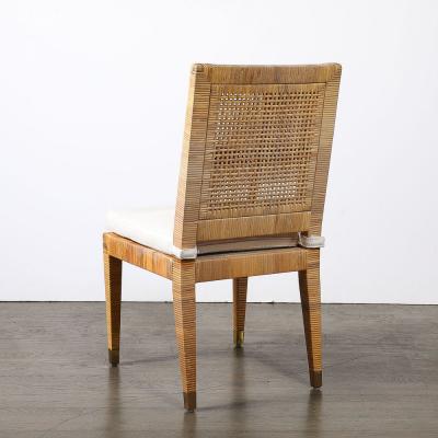  Bielecky Brothers Mid Century Rattan Bamboo Wrapped Upholstered Chair signed Bielecky Brothers