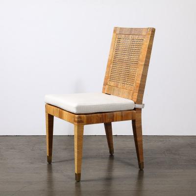  Bielecky Brothers Mid Century Rattan Bamboo Wrapped Upholstered Chair signed Bielecky Brothers
