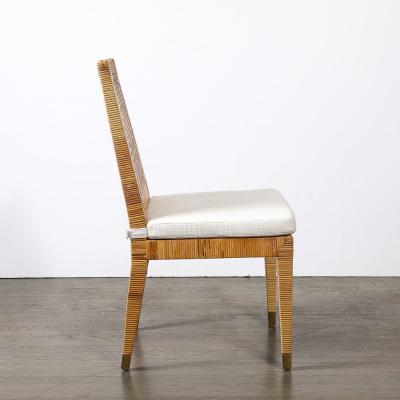  Bielecky Brothers Mid Century Rattan Bamboo Wrapped Upholstered Chair signed Bielecky Brothers