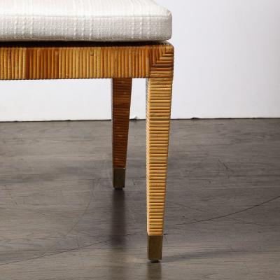  Bielecky Brothers Mid Century Rattan Bamboo Wrapped Upholstered Chair signed Bielecky Brothers