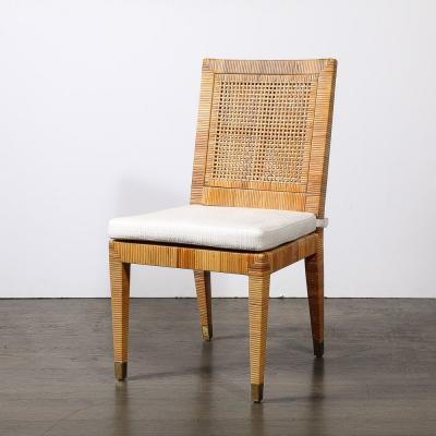  Bielecky Brothers Mid Century Rattan Bamboo Wrapped Upholstered Chair signed Bielecky Brothers