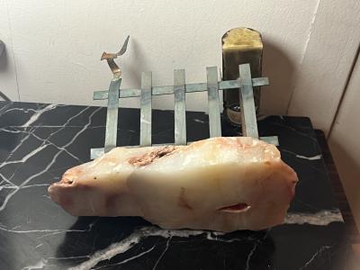  Bijan BRUTALIST BEACH SIDE MAILBOX WITH FENCE AND SEAGULL METAL AND ONYX SCULPTURE