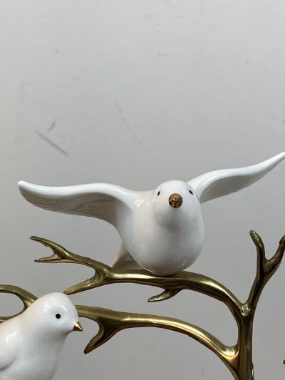  Bijan SIGNED BIJAN CERAMIC BIRDS AND BRASS TREE SCULPTURE