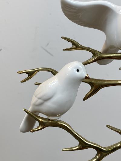  Bijan SIGNED BIJAN CERAMIC BIRDS AND BRASS TREE SCULPTURE