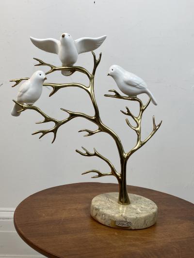  Bijan SIGNED BIJAN CERAMIC BIRDS AND BRASS TREE SCULPTURE