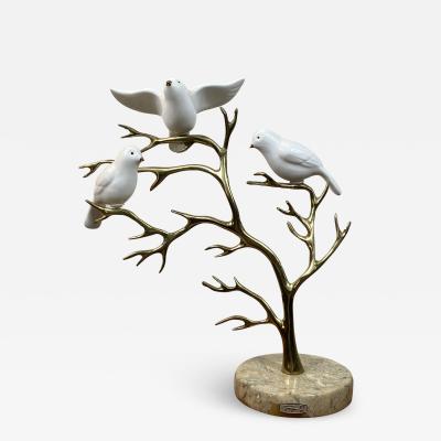  Bijan SIGNED BIJAN CERAMIC BIRDS AND BRASS TREE SCULPTURE