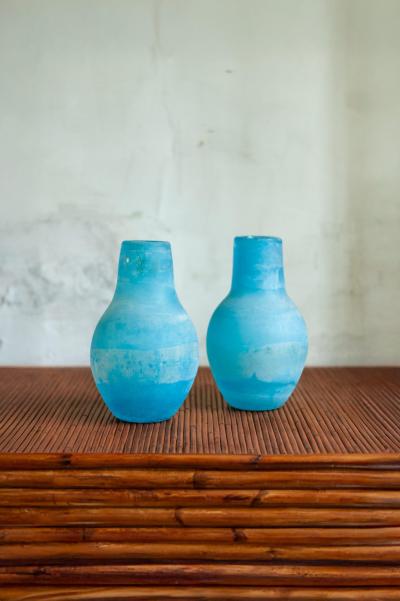  Bisazza Vetro Pair of Murano Glass Vases Produced By Bisazza