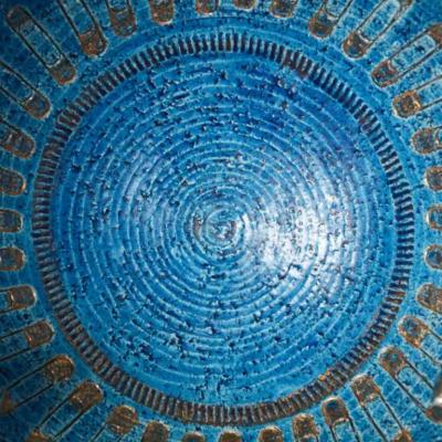  Bitossi Aldo Londi Bitossi Ashtray Ceramic Safety Pin Blue Gold Signed