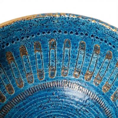  Bitossi Aldo Londi Bitossi Ashtray Ceramic Safety Pin Blue Gold Signed