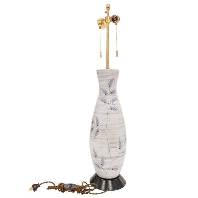  Bitossi Artisan Ceramic Table Lamp with Blue Leaves 1950s