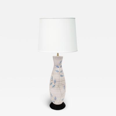  Bitossi Artisan Ceramic Table Lamp with Blue Leaves 1950s