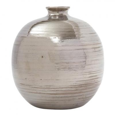 Bitossi Bitossi Ball Vase Ceramic Brushed Metallic Platinum Luster