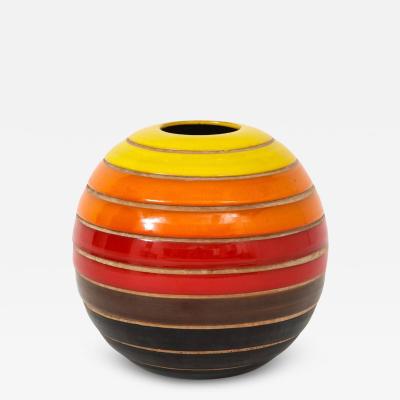  Bitossi Bitossi Ball Vase Ceramic Stripes Yellow Orange Red Black Signed