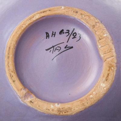  Bitossi Bitossi Ball Vase Stripes Purple Blue White Red Signed